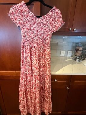 BB Dakota by Steve Madden Red and White Smocked Maxi Dress